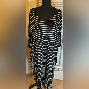 Black Striped Knit Dress with Pockets